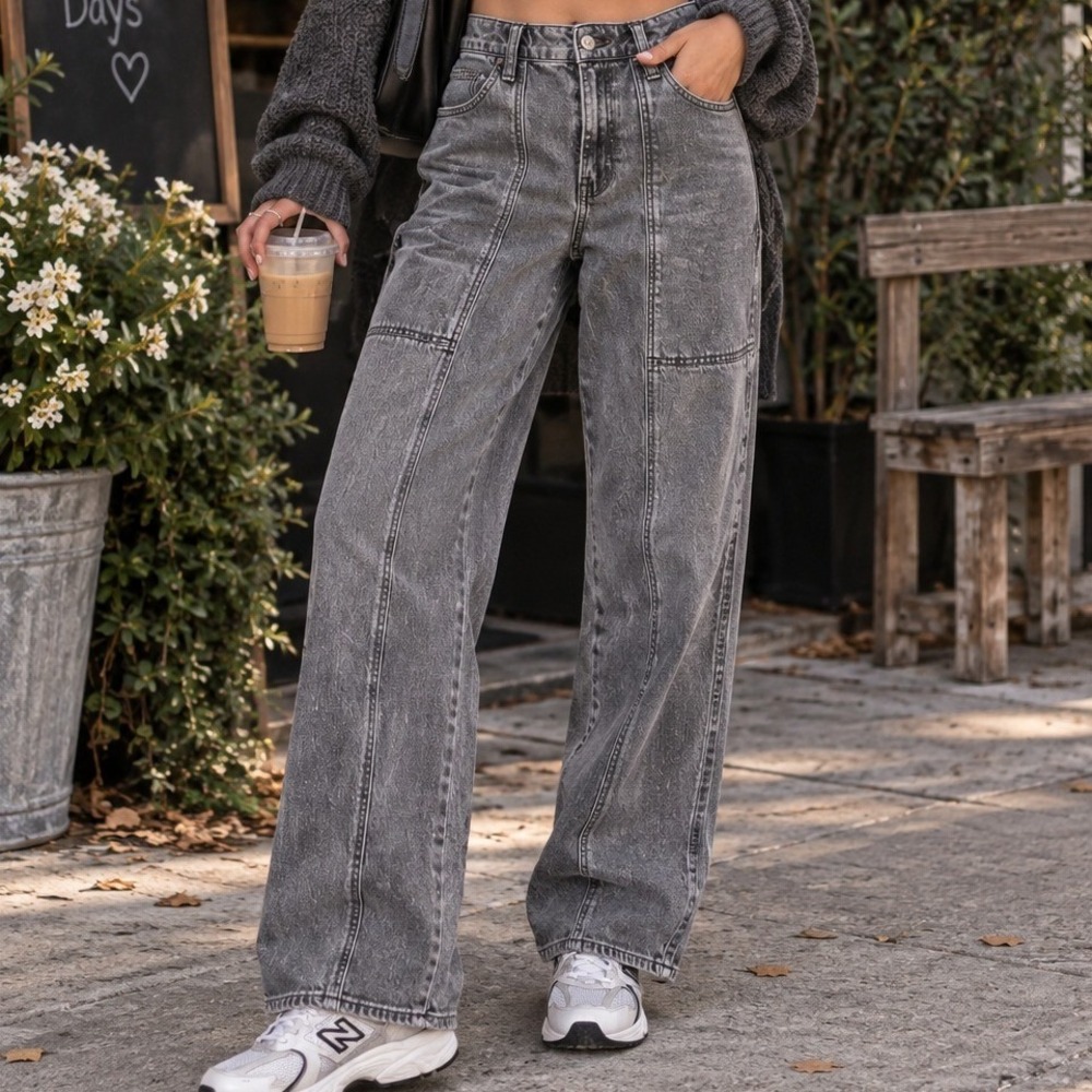 Old Navy Womens 14 Mid-Rise Boyfriend Loose Gray Front Seam Patch Pocket Jeans